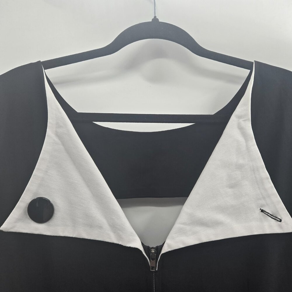 Tatyana Black White Triangle Cutout Back Collar Cotton Nylon Midi Dress 4x - Picture 6 of 12